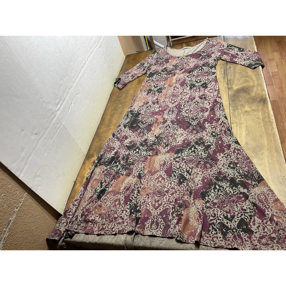 Peruvian Connection Women's Print 3/4 Sleeve Maxi Dress Pima Cotton Size Medium